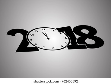 Happy New Year 2018 with clock instead of 0 in black