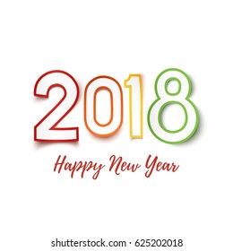 Happy New Year 2018. Colorful paper design isolated on white background. Greeting card template. Vector illustration.
