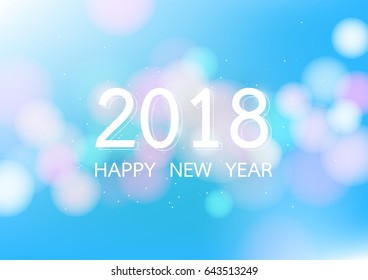 Happy new year 2018 with colorful bokeh and defocused lights stype background. Vector illustration