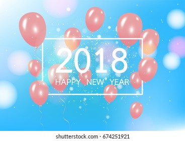 Happy new year 2018 with colorful bokeh and defocused lights type background. Vector illustration