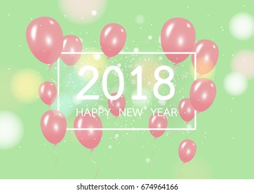 Happy new year 2018 with colorful bokeh and defocused lights stype background. Vector illustration