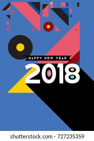 Happy New Year 2018 colorful abstract design, vector elements for calendar and greeting card.