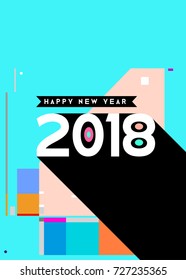 Happy New Year 2018 colorful abstract design, vector elements for calendar and greeting card.