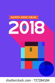 Happy New Year 2018 colorful abstract design, vector elements for calendar and greeting card.