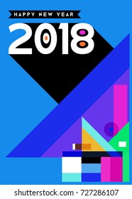 Happy New Year 2018 colorful abstract design, vector elements for calendar and greeting card.