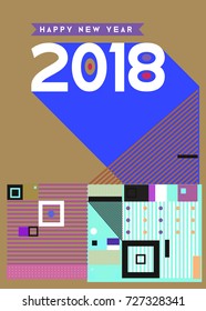 Happy New Year 2018 colorful abstract design, vector elements for calendar and greeting card.