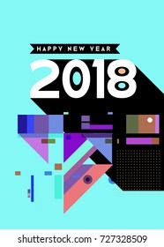 Happy New Year 2018 colorful abstract design, vector elements for calendar and greeting card.