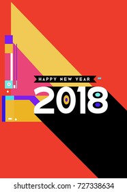 Happy New Year 2018 colorful abstract design, vector elements for calendar and greeting card.