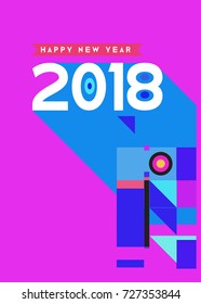 Happy New Year 2018 colorful abstract design, vector elements for calendar and greeting card.