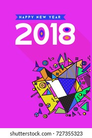 Happy New Year 2018 colorful abstract design, vector elements for calendar and greeting card.