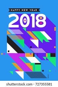 Happy New Year 2018 colorful abstract design, vector elements for calendar and greeting card.