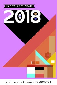 Happy New Year 2018 colorful abstract design, vector elements for calendar and greeting card.
