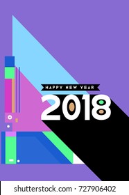 Happy New Year 2018 colorful abstract design, vector elements for calendar and greeting card.