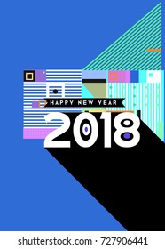 Happy New Year 2018 colorful abstract design, vector elements for calendar and greeting card.