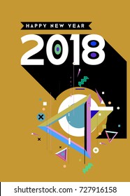 Happy New Year 2018 colorful abstract design, vector elements for calendar and greeting card.