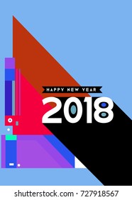 Happy New Year 2018 colorful abstract design, vector elements for calendar and greeting card.