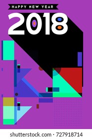 Happy New Year 2018 colorful abstract design, vector elements for calendar and greeting card.