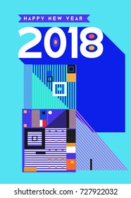 Happy New Year 2018 colorful abstract design, vector elements for calendar and greeting card.