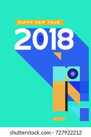 Happy New Year 2018 colorful abstract design, vector elements for calendar and greeting card.