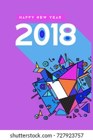 Happy New Year 2018 colorful abstract design, vector elements for calendar and greeting card.