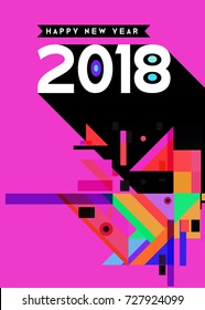 Happy New Year 2018 colorful abstract design, vector elements for calendar and greeting card.