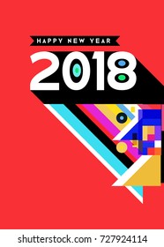 Happy New Year 2018 colorful abstract design, vector elements for calendar and greeting card.