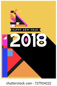 Happy New Year 2018 colorful abstract design, vector elements for calendar and greeting card.