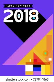 Happy New Year 2018 colorful abstract design, vector elements for calendar and greeting card.