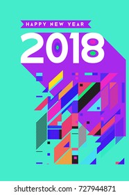 Happy New Year 2018 colorful abstract design, vector elements for calendar and greeting card.