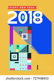 Happy New Year 2018 colorful abstract design, vector elements for calendar and greeting card.