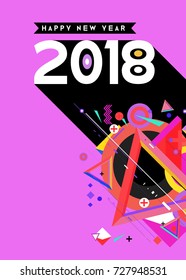 Happy New Year 2018 colorful abstract design, vector elements for calendar and greeting card.