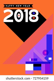 Happy New Year 2018 colorful abstract design, vector elements for calendar and greeting card.
