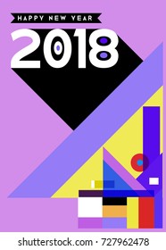 Happy New Year 2018 colorful abstract design, vector elements for calendar and greeting card.