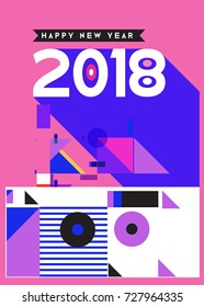 Happy New Year 2018 colorful abstract design, vector elements for calendar and greeting card.