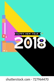 Happy New Year 2018 colorful abstract design, vector elements for calendar and greeting card.