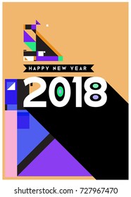 Happy New Year 2018 colorful abstract design, vector elements for calendar and greeting card.