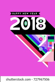 Happy New Year 2018 colorful abstract design, vector elements for calendar and greeting card.