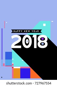 Happy New Year 2018 colorful abstract design, vector elements for calendar and greeting card.