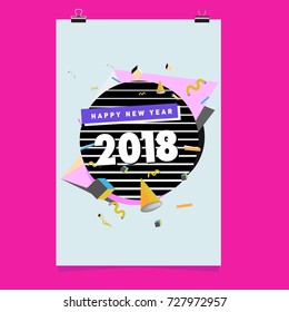 Happy New Year 2018 colorful abstract design, vector elements for calendar and greeting card.