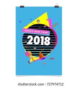 Happy New Year 2018 colorful abstract design, vector elements for calendar and greeting card.