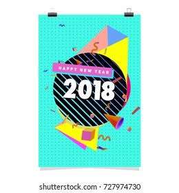 Happy New Year 2018 colorful abstract design, vector elements for calendar and greeting card.
