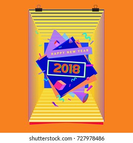 Happy New Year 2018 colorful abstract design, vector elements for calendar and greeting card.