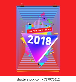 Happy New Year 2018 colorful abstract design, vector elements for calendar and greeting card.