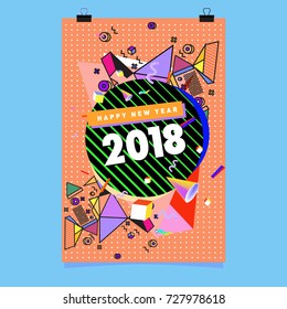 Happy New Year 2018 colorful abstract design, vector elements for calendar and greeting card.