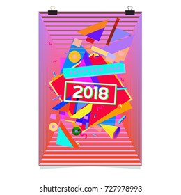 Happy New Year 2018 colorful abstract design, vector elements for calendar and greeting card.