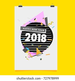 Happy New Year 2018 colorful abstract design, vector elements for calendar and greeting card.