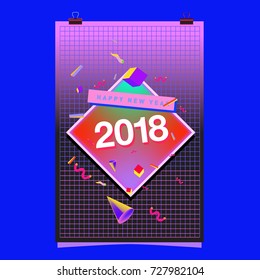 Happy New Year 2018 colorful abstract design, vector elements for calendar and greeting card.