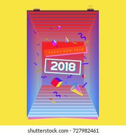 Happy New Year 2018 colorful abstract design, vector elements for calendar and greeting card.