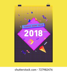 Happy New Year 2018 colorful abstract design, vector elements for calendar and greeting card.