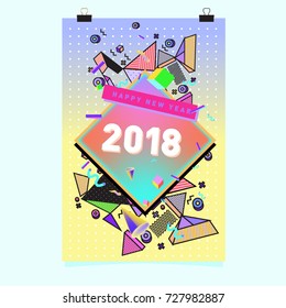 Happy New Year 2018 colorful abstract design, vector elements for calendar and greeting card.